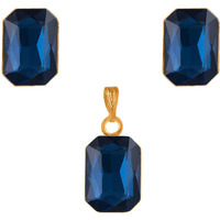 JFL - Jewellery for Less One Gram Gold Plated Octagon Shape Crystal Pendant Combo with Fancy Earring for Women & Girls. (Monteno Blue),Valentine