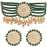 I Jewels 18k Gold Plated Traditional Choker Set Glided With Kundan & Pearls For Women/Girls (K7097G)