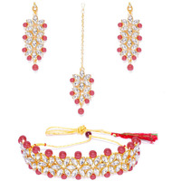 Jewels Galaxy Designer Kundan & Pearl Gold Plated Jewellery Set for Women/Girls (Design 9) (CT-NCKK-44154)