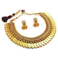 YouBella Red Traditional Temple coin Necklace Set/Jewellery Set with Earrings for Women (Style 2)