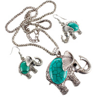 Lucky Jewellery Designer Oxidised German Silver Plated Feroji Color Elephant Design Navratri Garba Jewelry Pendant Locket Set With Matching Earring Girls & Women (175-CHL1O-LJ633-F-S)