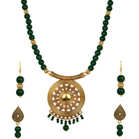 JFL - Jewellery for Less Gold Plated Floral Onyx Stone Necklace Set for Women (Green),Valentine