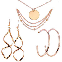 Jewels Galaxy Limited Edition Set of 2 Gold Plated Earrings and a Layered Necklace (JG-PC-ERGG-189)