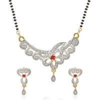 Jewels Galaxy Designer American Diamond Gold Plated Mangalsutra Set for Women (JG-MNSS-137)