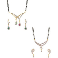 ZENEME Fashion American Diamond Gold Plated Designer Mangalsutra Combo 2 Jewellery for Women (Design-24)