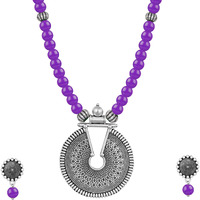 JFL - Jewellery for Less Fashionable Oxidized German Silver Key Hole Beaded Necklace with 1 pair of Earrings Set for Women and Girls (Purple),Valentine