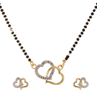 ZENEME Gold Plated and American Diamond Heart Shape Mangalsutra With Earrings for Women (Design-1)