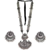 Zukhruf Afghani Oxidised Silver Jewellery Stylish Antique Long Necklace Set for Women & Girls