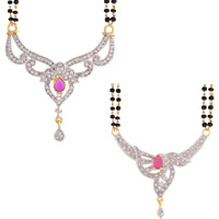 ZENEME Fashion American Diamond Gold Plated Designer Mangalsutra Combo 2 Jewellery for Women (Design-14)