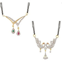 ZENEME Fashion American Diamond Gold Plated Designer Mangalsutra Combo 2 Jewellery for Women (Design-27)