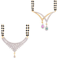 ZENEME Fashion American Diamond Gold Plated Designer Mangalsutra Combo 2 Jewellery for Women (Design-21)