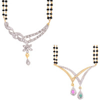 ZENEME Fashion American Diamond Gold Plated Designer Mangalsutra Combo 2 Jewellery for Women (Design-6)