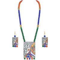 JFL - Jewellery for Less Etnic Peacock Design Pendant with Multi Color and Bead Adjustable Thread Handcraft Necklace and Dangler Earrings for Women and Girls.,Valentine