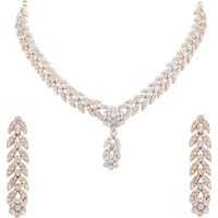 R A ENTERPRISES Rose Gold Plated American Diamond Studded Choker Necklace Jewellery Set For Women