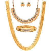 ZENEME Gold Plated and Bangles & Maharani Temple Coin Necklace Set for Women & Girls (Design_01, 2.8 Inches)