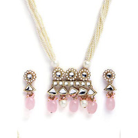 Karatcart Gold Plated Pink Tumble and Pearl Rani Haar Necklace Set for Women