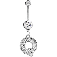 Initial Dangle Belly Button Rings | Embellished with CZ Crystals in Silver Letters A to Z | Ideal for Navel Piercings Belly Piercings - Initial Q - BB-017