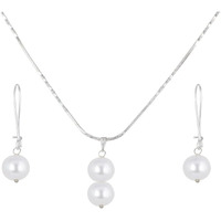 JFL - Jewellery for Less Classic Stylish Trendy Silver Plated Designe Japanese Pearl Pendant Set for Women & Girls,Valentine