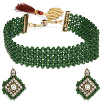 ZAVERI PEARLS Green Beaded Classic Necklace Set For Women-ZPFK9100