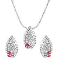 Mahi Pink Shell Rhodium Plated Pendant Set for Women NL1104132R