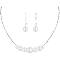 JFL - Jewellery for Less Classic Stylish Trendy Silver Plated Designer Japanese Pearl Pendant Set with Drop Earrings and Chain for Women & Girls.,Valentine