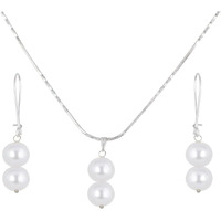 JFL - Jewellery for Less Classic Stylish Trendy Silver Plated Designe Japanese Pearl Pendant Set for Women & Girls Office and Casual Wear,Valentine