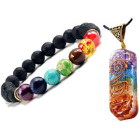 Swanery Natural Healing Seven Chakra Bracelet and Orgone Pendant Set for Good Luck, Wealth & Prosperity Spiritual Gift (#013 Oragone Pendant + Bracelet)