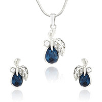 Mahi Blue Leaf Rhodium Plated Floral Pendant Set for Women NL1104107RBlu