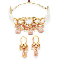 Karatcart Peach Designer Tumble Polki Kundan Necklace Set for Women