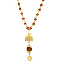 Charms Rudraksh Gold Plated Shiva Om Inspired Mala Pendant Set For Men & Women