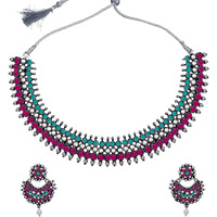 Sukkhi Encrusted Oxidised Colour Stone Choker Necklace Set For Women (NS102092)