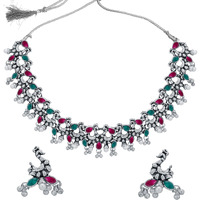 Sukkhi Fancy Oxidised Choker Necklace Set for Women (NS104264) Pink & Green