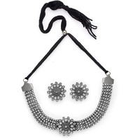 YouBella Jewellery for Women Aghani Tribal Oxidised Necklace Jewellery Set with Earrings for Women & Girls (Style 1) ( Silver )