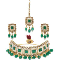 ZAVERI PEARLS Mesmerising Green Traditional Pearls Choker Jewellery Set For Women-ZPFK9398