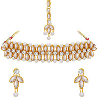 Sukkhi Alluring Gold Plated Kundan & Pearl Choker Necklace Set For Women (NS102052)