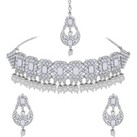 Sukkhi Glitzy Rhodium Plated Choker Necklace Set for Women (NS104272)