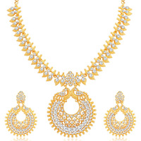 Sukkhi Ethnic Gold Plated Wedding Jewellery Austrian Diamond Peacock Necklace Set for Women (N79642_D1)