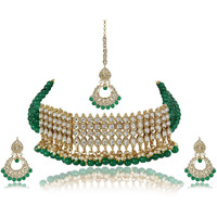 Shining Diva Fashion Latest Kundan Design Choker Necklace Set for Women Wedding Traditional Gold Plated Jewellery Set for Women (Green) (10150s)