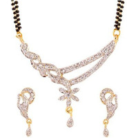 YouBella American Diamond Gold Plated Mangalsutra with Chain and Earrings for Women (Style 4)