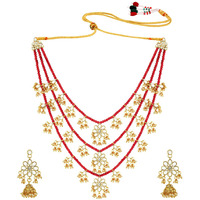 Peora Traditional Jewellery Floral Kundan Layered Necklace Earrings Jewellery Set for Women Girls