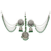 YouBella Earrings for Women Jewellery Earrings Afghani Kashmiri Tribal Jhumka earrings ear rings for Girls and Women (GREEN)