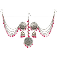 YouBella Earrings for Women Jewellery Earrings Afghani Kashmiri Tribal Jhumka earrings ear rings for Girls and Women (PINK)