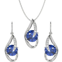 Clara 925 Sterling Silver Royal Blue Eye Pendant Earring Chain Jewellery Set | Rhodium Plated, Swiss Zirconia | Gift for Women & Girls