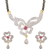 YouBella American Diamond Gold Plated Mangalsutra with Chain and Earrings for Women (Style 3)