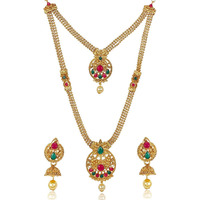 Shining Diva Fashion Latest Long Design Necklace Set for Women Wedding Traditional Gold Plated Jewellery Set for Women (rrsd10259s)