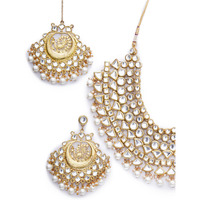 Karatcart Gold Plated Pearl Beads Kundan Bridal Necklace Set For Womens