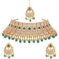 Shining Diva Fashion Latest Choker Design Kundan Traditional Necklace Jewellery Set for Women (Green) (11281s)