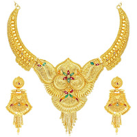 Sukkhi Ethnic 24 Carat Gold Plated Floral Meenakari Choker Necklace Set for Women (SKR67387)