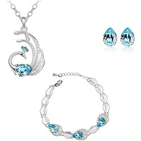 Nakabh Blue Austrian Crystal Combo Jewellery of Pendant Set With Earrings & Bracelet For Girls and Women in Love (Combo 06)