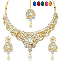 Sukkhi Divine Gold Plated AD Necklace Set with Set of 5 Changeable Stone for Women